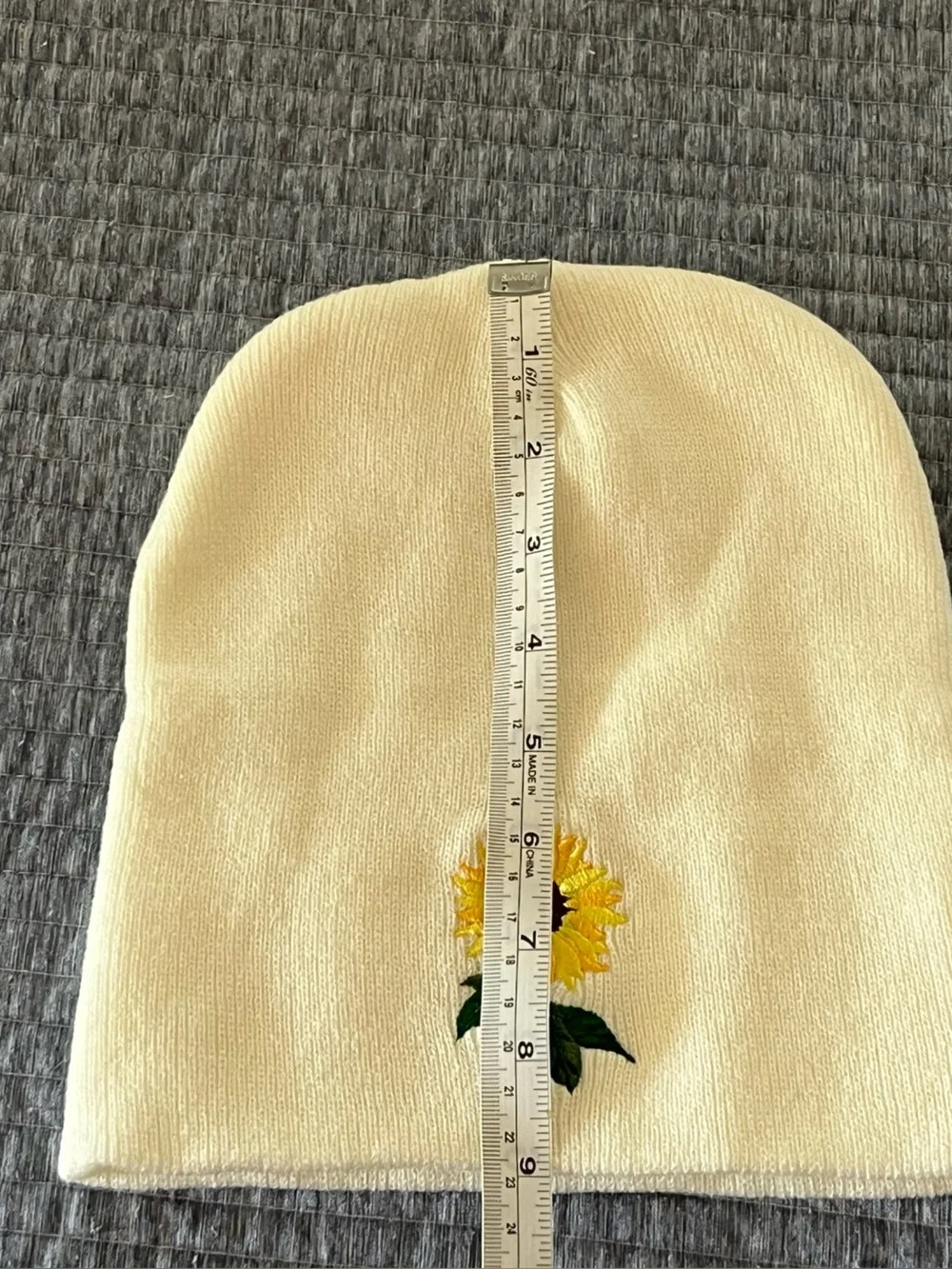White Sunflower Knit Beanie - Women's Hat